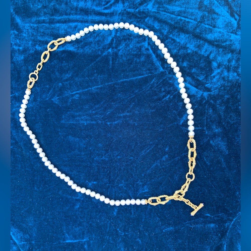 Gorgeous Judith Ripka Gold Vermeil Link Chain Pearl Strand w/Sapphire Cabochons